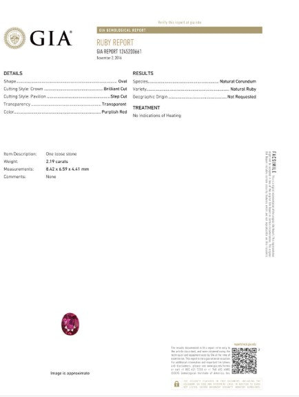 Ruby Oval GIA Certified Untreated 2.18  cts.