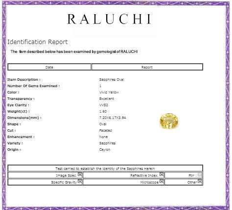 Yellow Sapphire Oval  Untreated 1.59cts.