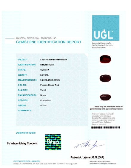 Ruby Cushion GIA Certified Untreated 2.98 cts