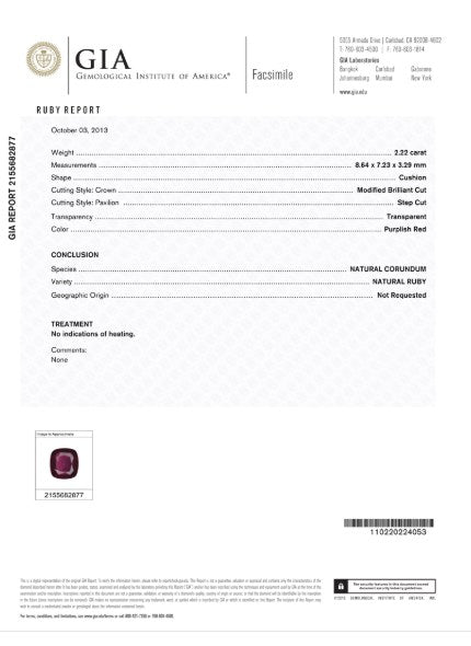 Ruby Cushion GIA Certified Untreated 2.21  cts