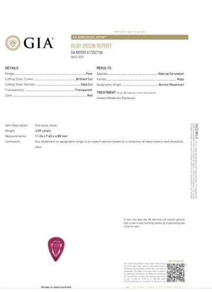 Ruby Pear GIA Certified 3.08 cts.