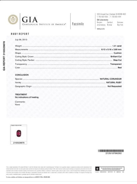 Ruby Cushion GIA Certified  Untreated 1.40 cts.