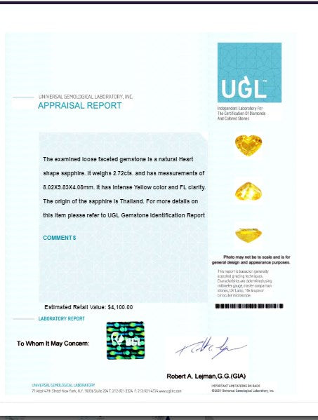 Yellow Sapphire Heart 2.71 cts.