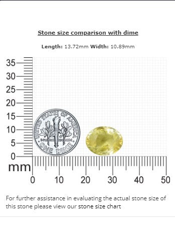 Yellow Sapphire Oval  GIA Certified Untreated 8.87 cts.