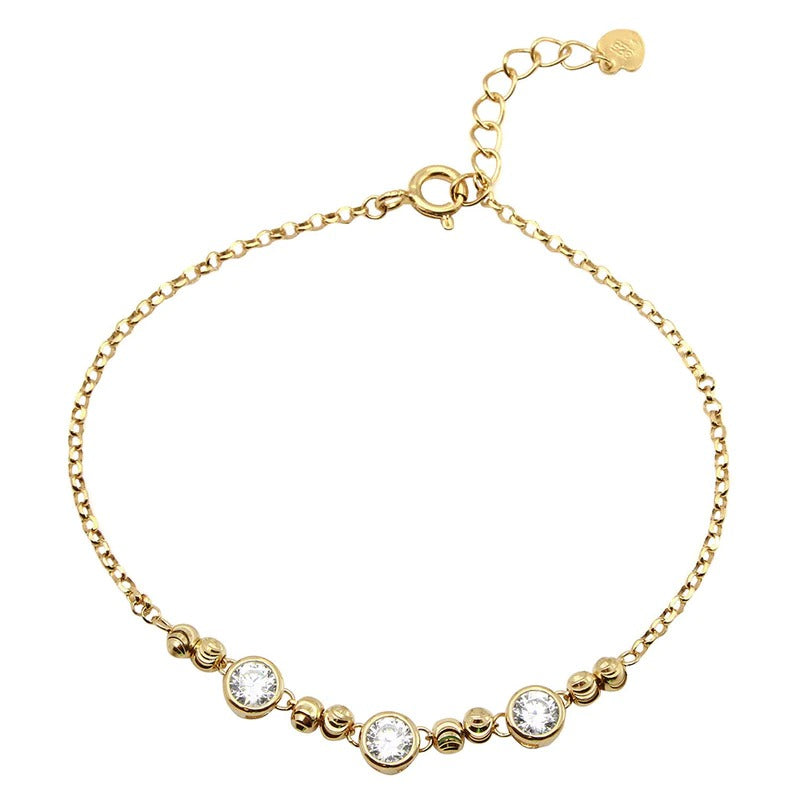 Gold Beaded 3 Stones  Bracelet